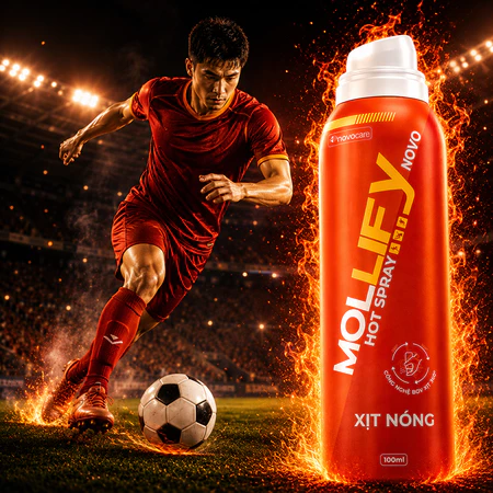 Xịt Nóng Khởi Động Thể Thao Mollifynovo - Giãn cơ, Phòng chấn thương Khi Đá Bóng, Cầu Lông, Tennis