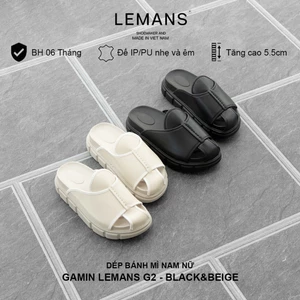Dép Sục Bánh Mì Tăng Chiều Cao Nam Nữ GAMIN LEMANS G2.3 - Black & Beige - BH 06T