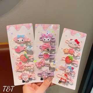 Set 5 Kẹp Tóc Hoạt Hình Cho Bé Gái Hello Kitty Kuromi My Melody Cinnamoroll Kẹp Mái Dễ Thương