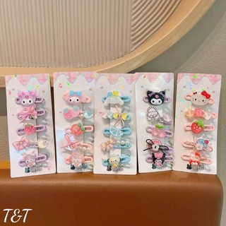 Set 5 Kẹp Tóc Hoạt Hình Cho Bé Gái Hello Kitty Kuromi My Melody Cinnamoroll Kẹp Mái Dễ Thương