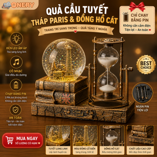 Quà lưu niệm - Quả cầu pha lê phát nhạc LED cổ điển - Đồng hồ cát trang trí cao cấp