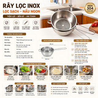 Ray Lọc Inox 304 - Lọc Siêu Mịn,Lọc Sữa Đậu Nành,Bột,Nước Cốt Dừa, Sàng Lọc Gạo - Tay Cầm Dài Cầm Tay,Tiện Dụng