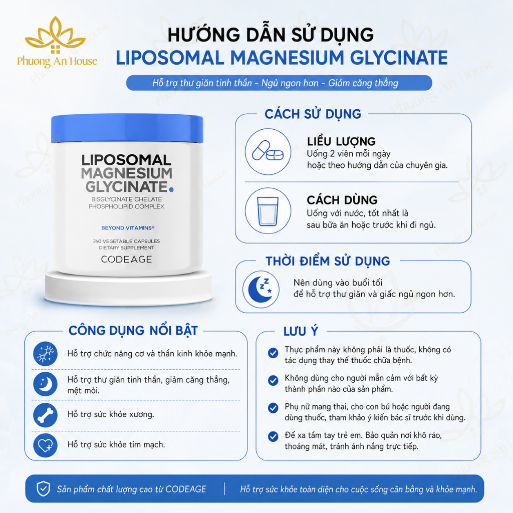 Viên bổ sung Magie sinh học hấp thụ tối đa Codeage Liposomal Magnesium Glycinate 240 viên