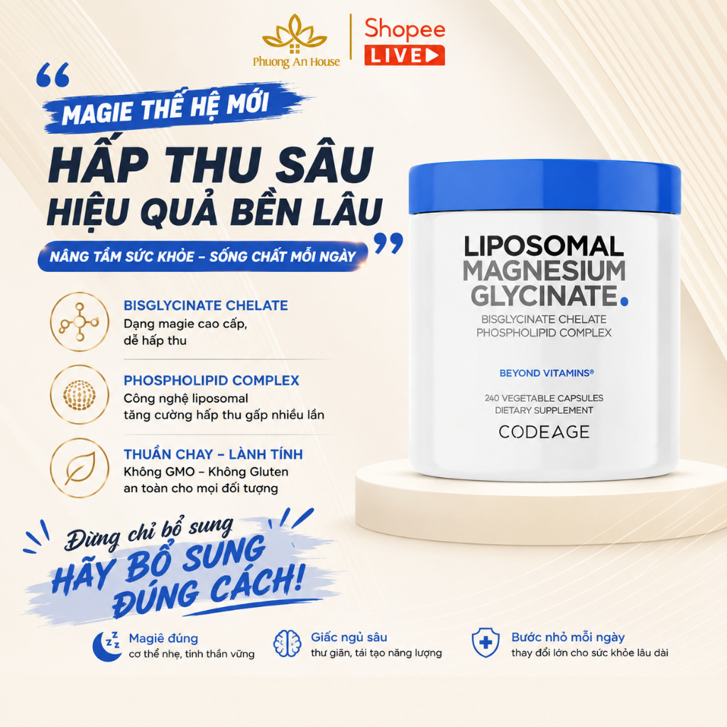 Viên bổ sung Magie sinh học hấp thụ tối đa Codeage Liposomal Magnesium Glycinate 240 viên
