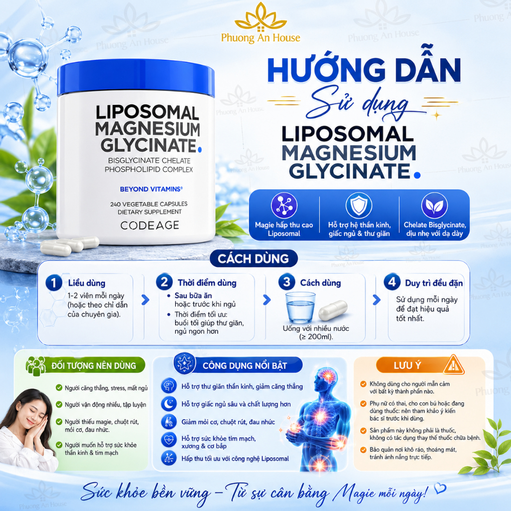 Viên bổ sung Magie sinh học hấp thụ tối đa Codeage Liposomal Magnesium Glycinate 240 viên