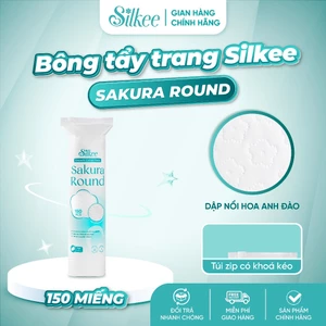 Bông tẩy trang Silkee Sakura Round 150 Miếng Tròn - Cotton Mềm Mịn, Không Xơ Bông