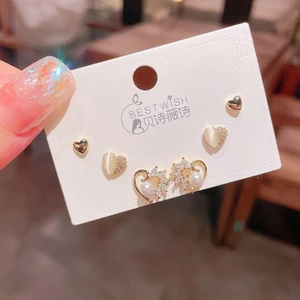 V.I.T Accessories | Set bông tai tim đính đá 6 chiếc (1 màu)
