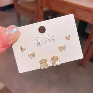 V.I.T Accessories | Set bông tai gấu đính đá 6 chiếc (1 màu)