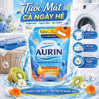 [Túi 5.2kg] Nước Giặt Xả Cao Cấp AURIN Siêu Tiết Kiệm - Hương Tinh Dầu Thiên Nhiên Dịu Nhẹ Làm Sạch Tốt Bền Màu Lưu Hươn