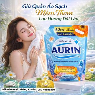 [10.4KG 2 TÚI] Nước Giặt Xả Cao Cấp AURIN Mẫu Mới Siêu Tiết Kiệm Túi 5.2kg - Hương Tinh Dầu Thiên Nhiên Dịu Nhẹ Làm Sạch