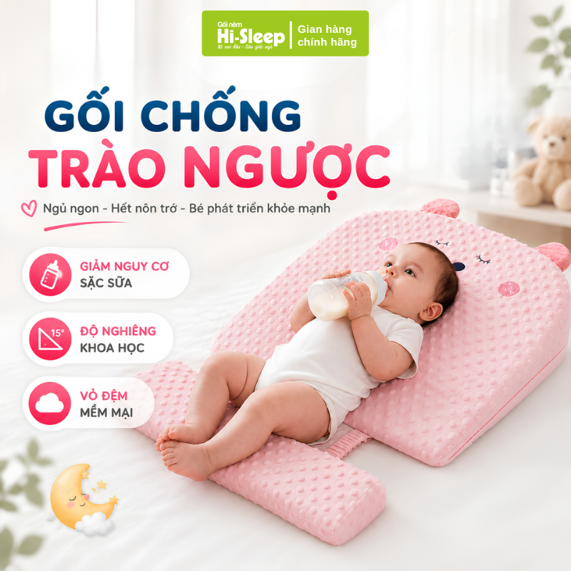 Gối Chống Trào Ngược Cho Bé Sơ Sinh HI-SLEEP Gối Ngủ Cho Bé Thiết Kế Phẳng Hỗ Trợ Cột Sống