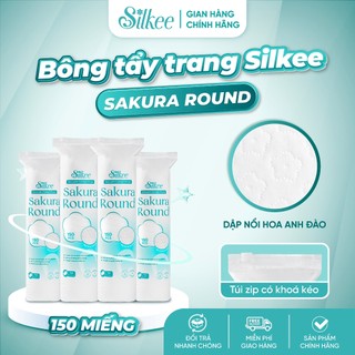 [COMBO 4] Bông tẩy trang Silkee Sakura Round 150 Miếng Tròn - Cotton Mềm Mịn, Không Xơ Bông