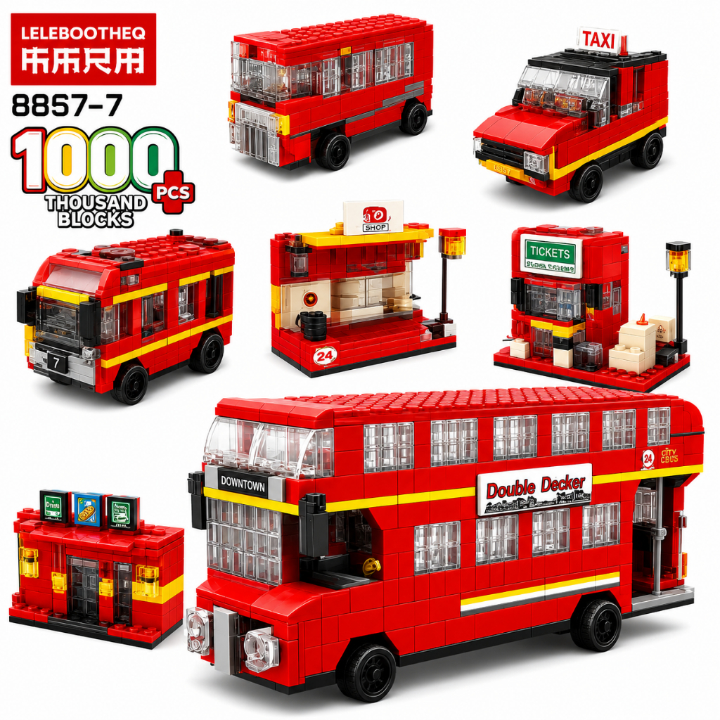 Bộ Đồ Chơi Lắp Ráp Xe Buýt 2 Tầng London 1000 Chi Tiết 6in1 - Mô Hình Xe Bus Xây Dựng Sáng Tạo
