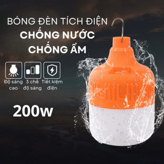 Đèn LED Tích Điện 200W Siêu Sáng Có Móc Treo | Pin Sạc Dùng 4–6 Giờ | Chống Nước | Đèn Cắm Trại, Mất Điện, Dã Ngoại