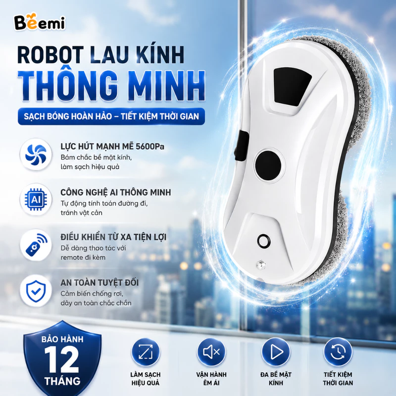 Robot Lau Kính Thông Minh Tự Động Lực Hút Mạnh Điều Khiển Từ Xa Máy Lau Kính Cửa Sổ Chung Cư Cao Cấp An Toàn Chống Rơi — ảnh 1