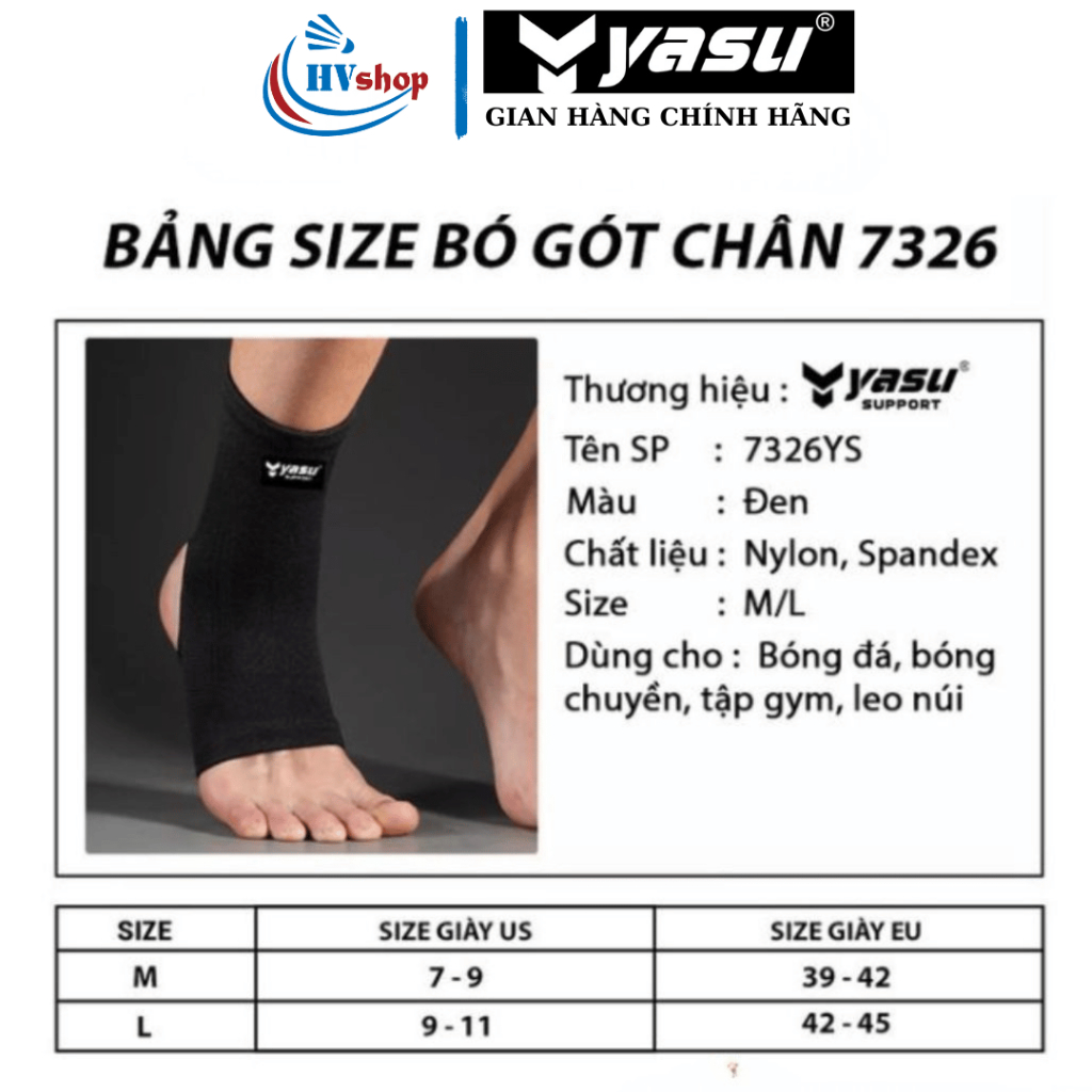 Băng bảo vệ cổ chân Yasu 7326 chính hãng, chống lật cổ chân, chống bong gân hiệu quả - HVShop