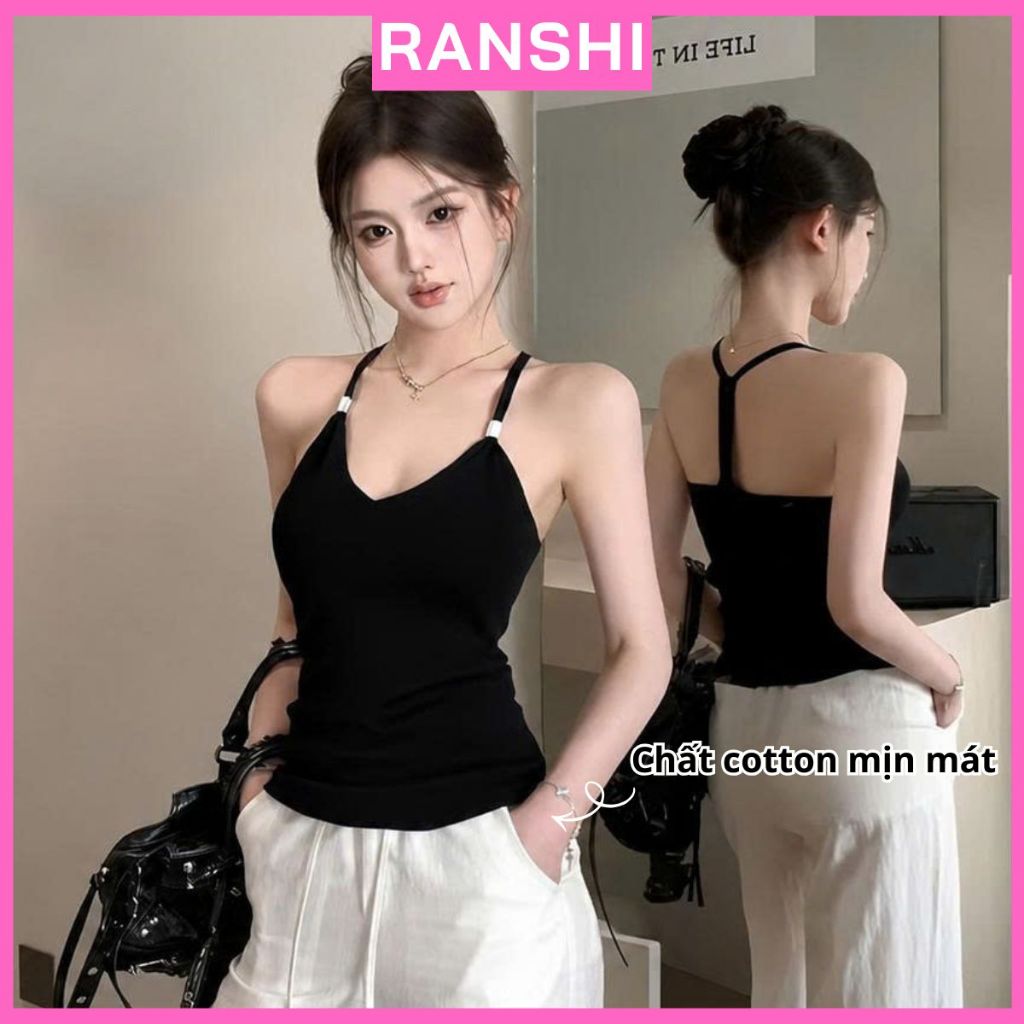 [CÓ SIZE] Áo Thun Nữ Cổ Yếm Ôm Body Hở Lưng RANSHI Vải Cotton Mịn Mát Co Giãn 4 Chiều Tôn Dáng Quyến Rũ - RA371