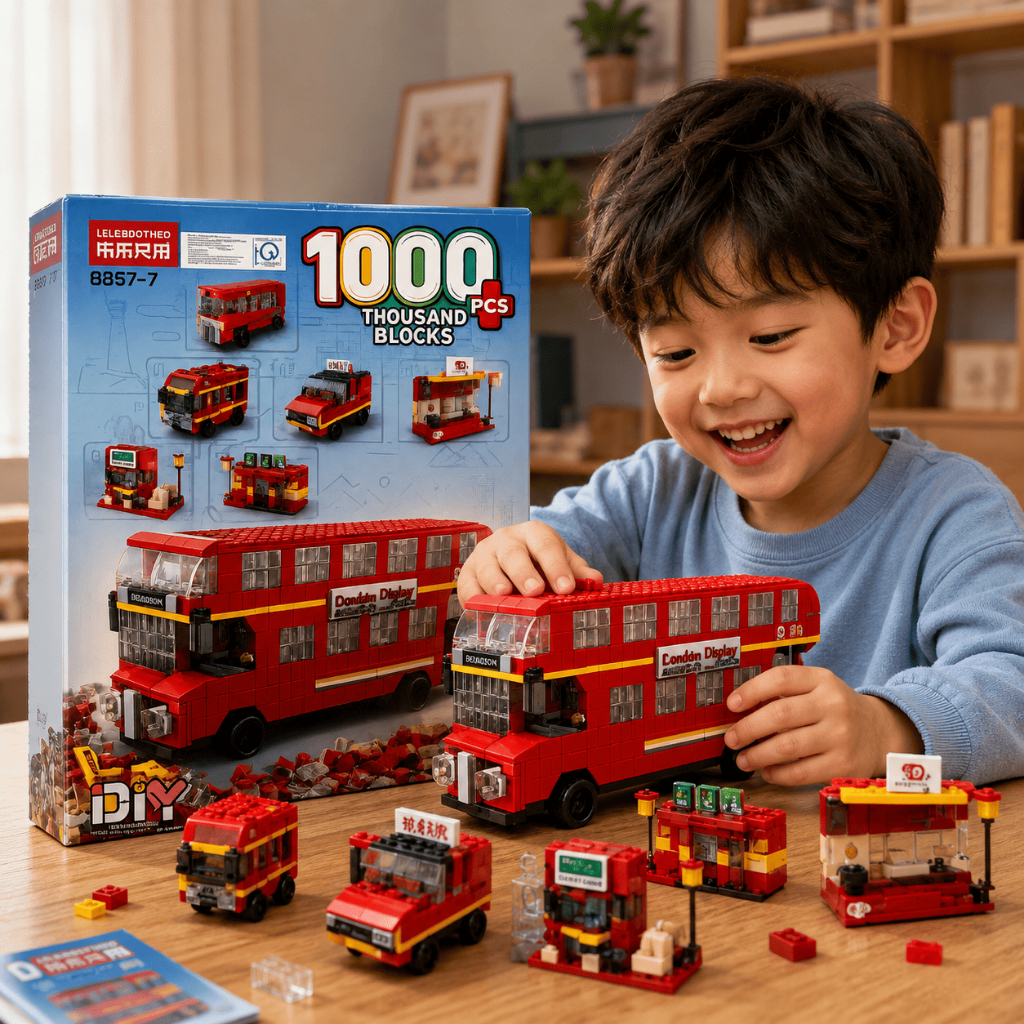 Bộ Đồ Chơi Lắp Ráp Xe Buýt 2 Tầng London 1000 Chi Tiết 6in1 - Mô Hình Xe Bus Xây Dựng Sáng Tạo