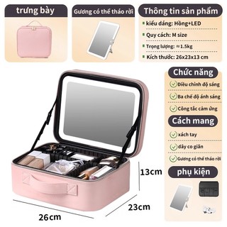 Cốp Đựng Mỹ Phẩm, Cốp Đựng Đồ Trang Điểm, Makeup có Gương Đèn Led