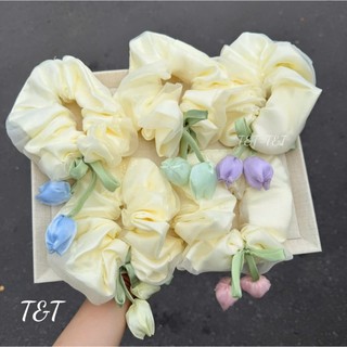 Scrunchies Hoa Tulip Cột Tóc Bản To Hàn Quốc Dây Buộc Tóc Nữ Satin Cao Cấp Phụ Kiện Tóc Xinh