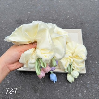 Scrunchies Hoa Tulip Cột Tóc Bản To Hàn Quốc Dây Buộc Tóc Nữ Satin Cao Cấp Phụ Kiện Tóc Xinh
