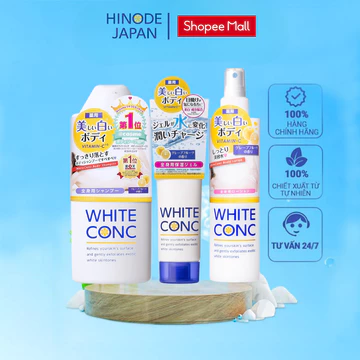 Combo Sữa tắm trắng da White Conc 360ml + Xịt dưỡng trắng da 245ml + Kem dưỡng trắng da ban đêm 90g White Conc