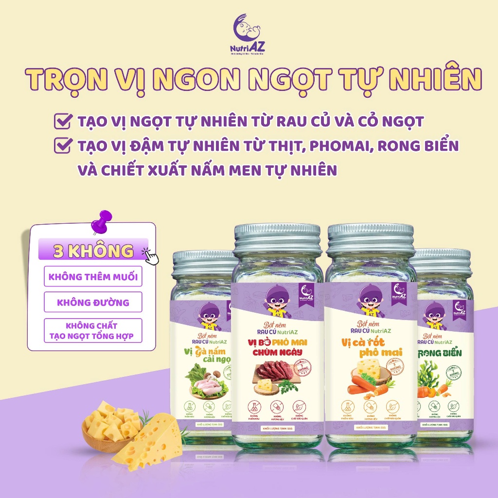 Hạt Nêm Cho Bé Ăn Dặm NutriAZ, Gia Vị Ăn Dặm Rau Củ An Toàn Cho Bé Từ 6 Tháng Tuổi, Không Muối