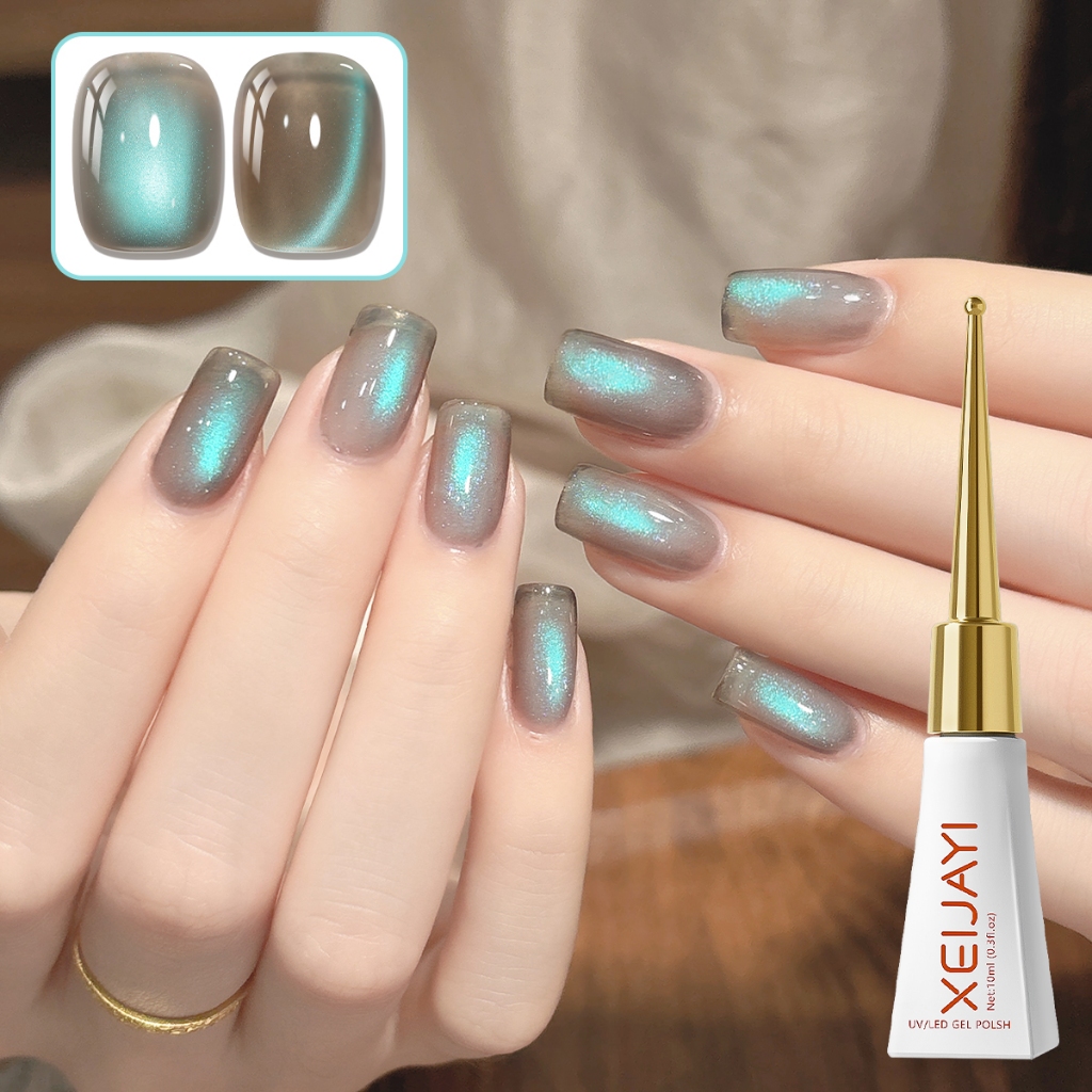 XEIJAYI 10ml - Sơn gel móng tay màu xanh xám mắt mèo mới. Độ bóng lâu trôi, phù hợp cho salon và sử dụng tại nhà.