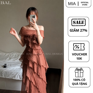 Váy voan lệch vai dập ly bèo tầng dáng dài thanh lịch quyến rũ cao cấp MIA V395