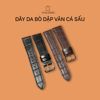 (BVCS02-phom mỏng) Dây Đồng Hồ Da Bò Thật Dập Vân Cá Sấu Cao Cấp Size 18/20/22mm -Thương hiệu Ví Da Sa