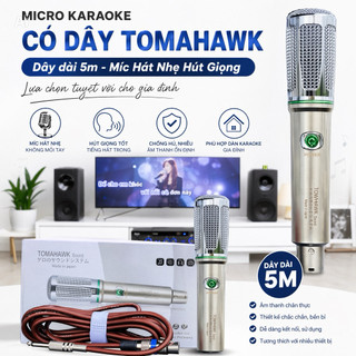 Micro Karaoke Có Dây Tomahawk 2024 Chất Âm Nhẹ, Siêu Sáng, Bắt Âm Nhạy, Chống Hú, chống nhiễu tốt, Hát Vang, Dây Dài 5m