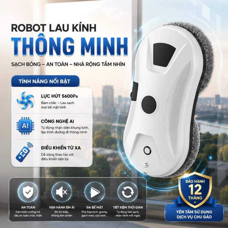 Robot Lau Kính Tự Động, Máy Lau Kính Thông Minh Phun Nước, Lực Hút Mạnh 5600Pa, Làm Sạch Mọi Bề Mặt, An Toàn Chống Rơi — ảnh 1