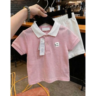 Bộ Quần Áo Bé Trai Mùa Hè Cotton,Set Đồ Bé Trai Áo Polo Hồng Cổ Trắng+Quần Short Trắng 7-16kg A38