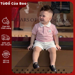 Set Đồ Bé Trai Áo Polo Hồng Cổ Trắng+Quần Short Trắng,Bộ Quần Áo Bé Trai Mùa Hè Cotton 7-16kg A38
