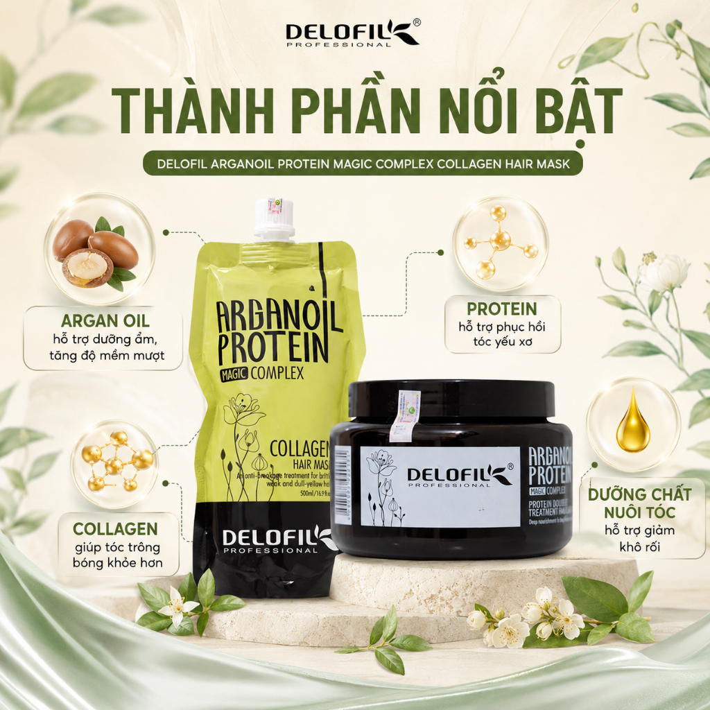 Kem Hấp Ủ Tóc DELOFIL 500ml | Dưỡng Ẩm Chuyên Sâu, Tóc Mềm Mượt Bóng Khỏe Chuẩn Salon