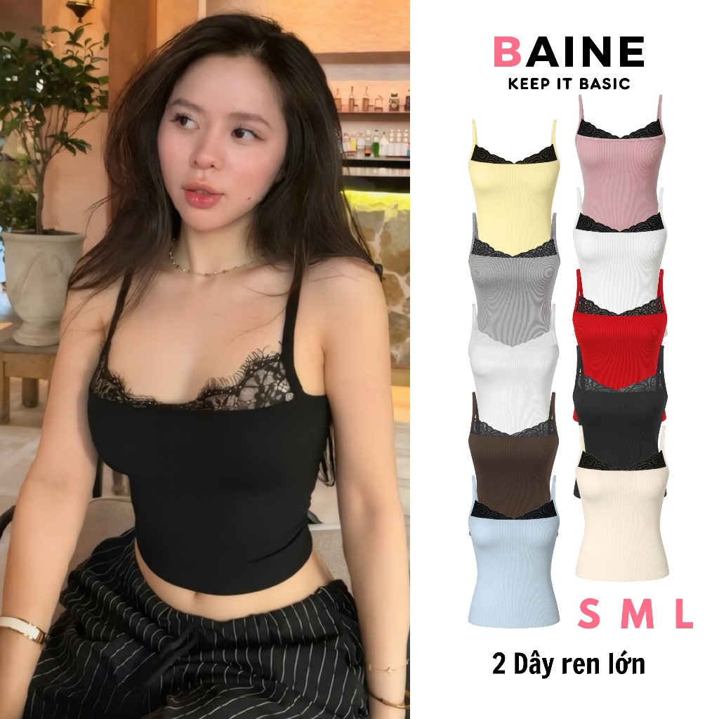 Áo Croptop HAI DÂY REN LỚN Ôm Body Nữ CR14, Áo Thun Crt 2D Kiểu Sexy Chất Gân Đẹp BAINE | BigBuy360 - bigbuy360.vn