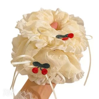 Scrunchies Ren Cherry Hàn Quốc Dây Buộc Tóc Nữ Bản To Cột Tóc Vintage Dễ Thương Cao Cấp