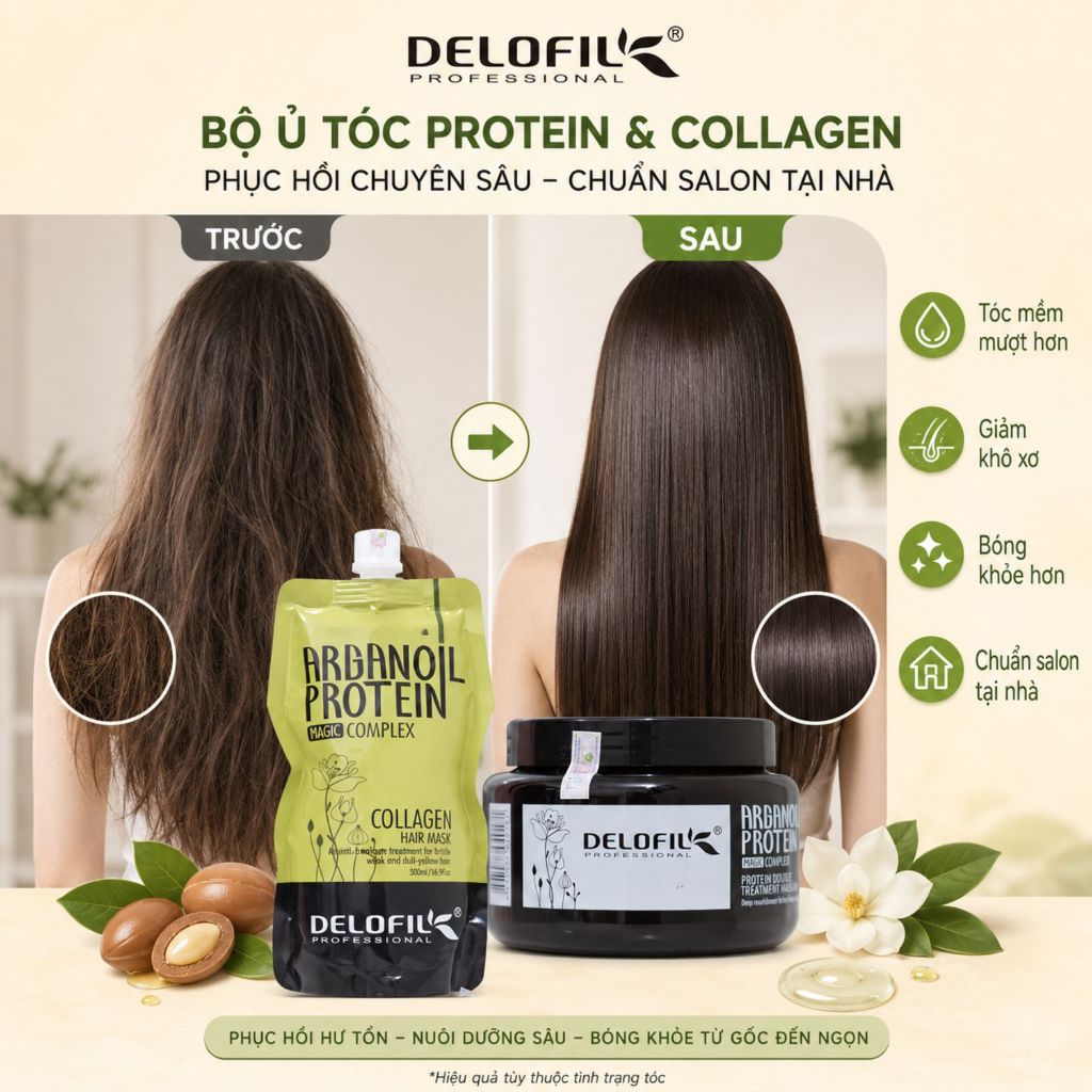 Kem Hấp Ủ Tóc DELOFIL 500ml | Dưỡng Ẩm Chuyên Sâu, Tóc Mềm Mượt Bóng Khỏe Chuẩn Salon