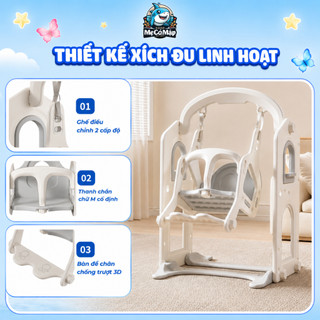 Bộ Cầu Trượt Xích Đu Liên Hoàn PAKEY Lovely Bear Nhiều Trò Chơi Thú Vị, Cầu Trượt Cho Bé KÈM BÓNG RỔ, Nhựa HDPE An Toàn