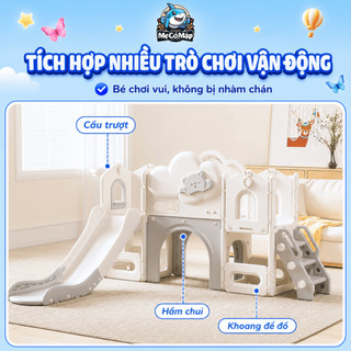 Bộ Cầu Trượt Xích Đu Liên Hoàn PAKEY Lovely Bear Nhiều Trò Chơi Thú Vị, Cầu Trượt Cho Bé KÈM BÓNG RỔ, Nhựa HDPE An Toàn