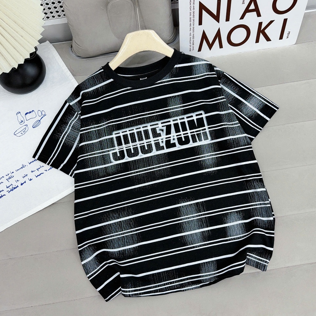 AÓ PHÔNG COTTON KẺ NGANG (JUUEZUM) Cho Bé Trai từ 17-60kg, Chất cotton mềm mịn, thấm hút tốt. phong cách lịch sự