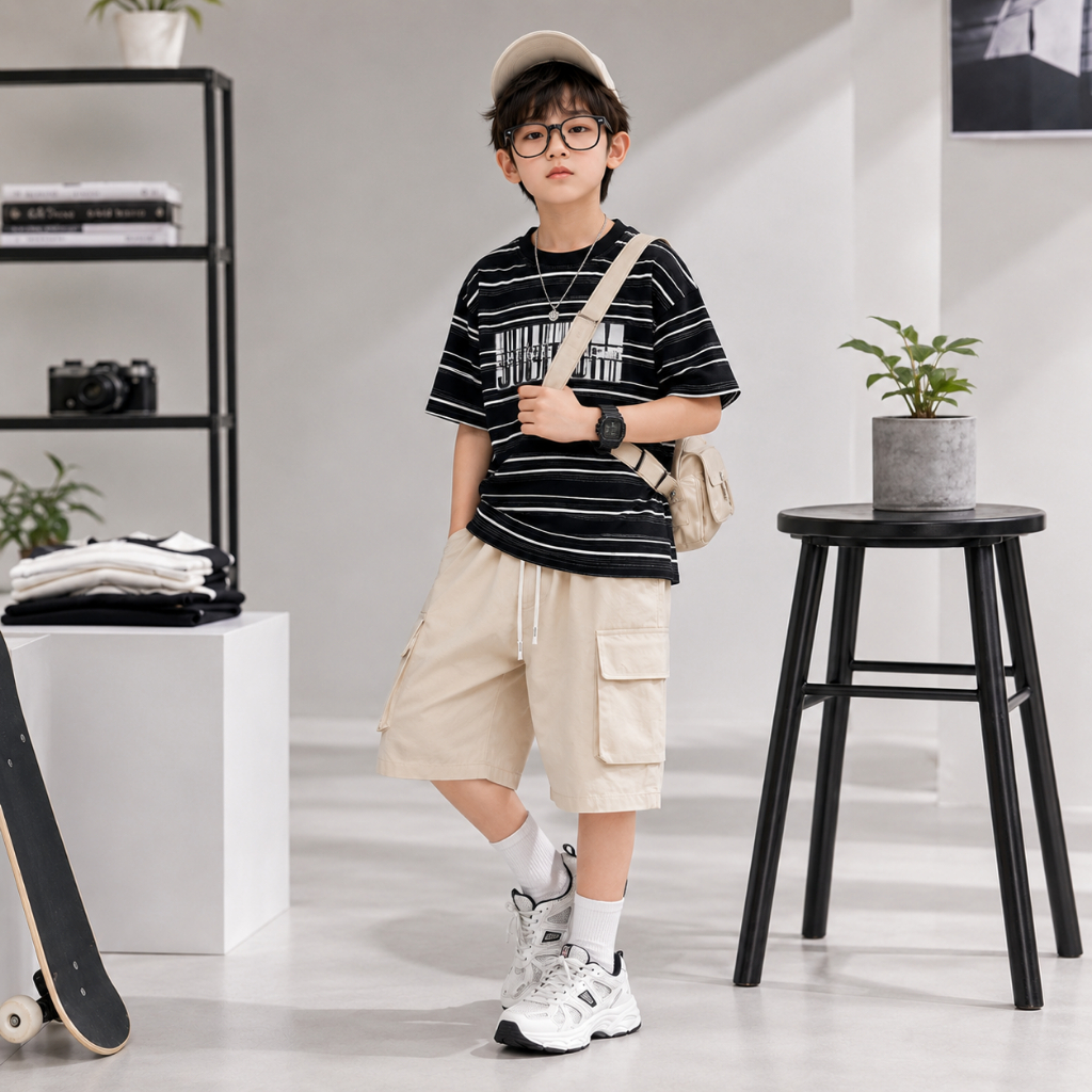 Áo Phông KẺ NGANG (JUUZUM) Bé Trai, Chất Cotton Mềm Mịn Thấm Hút Mồ Hôi, Phối Viền Cổ, size từ 17-60kg