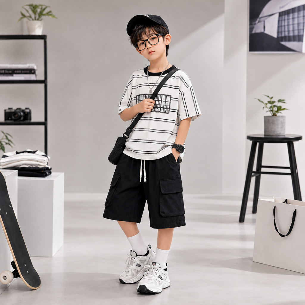 AÓ PHÔNG COTTON KẺ NGANG (JUUEZUM) Cho Bé Trai từ 17-60kg, Chất cotton mềm mịn, thấm hút tốt. phong cách lịch sự