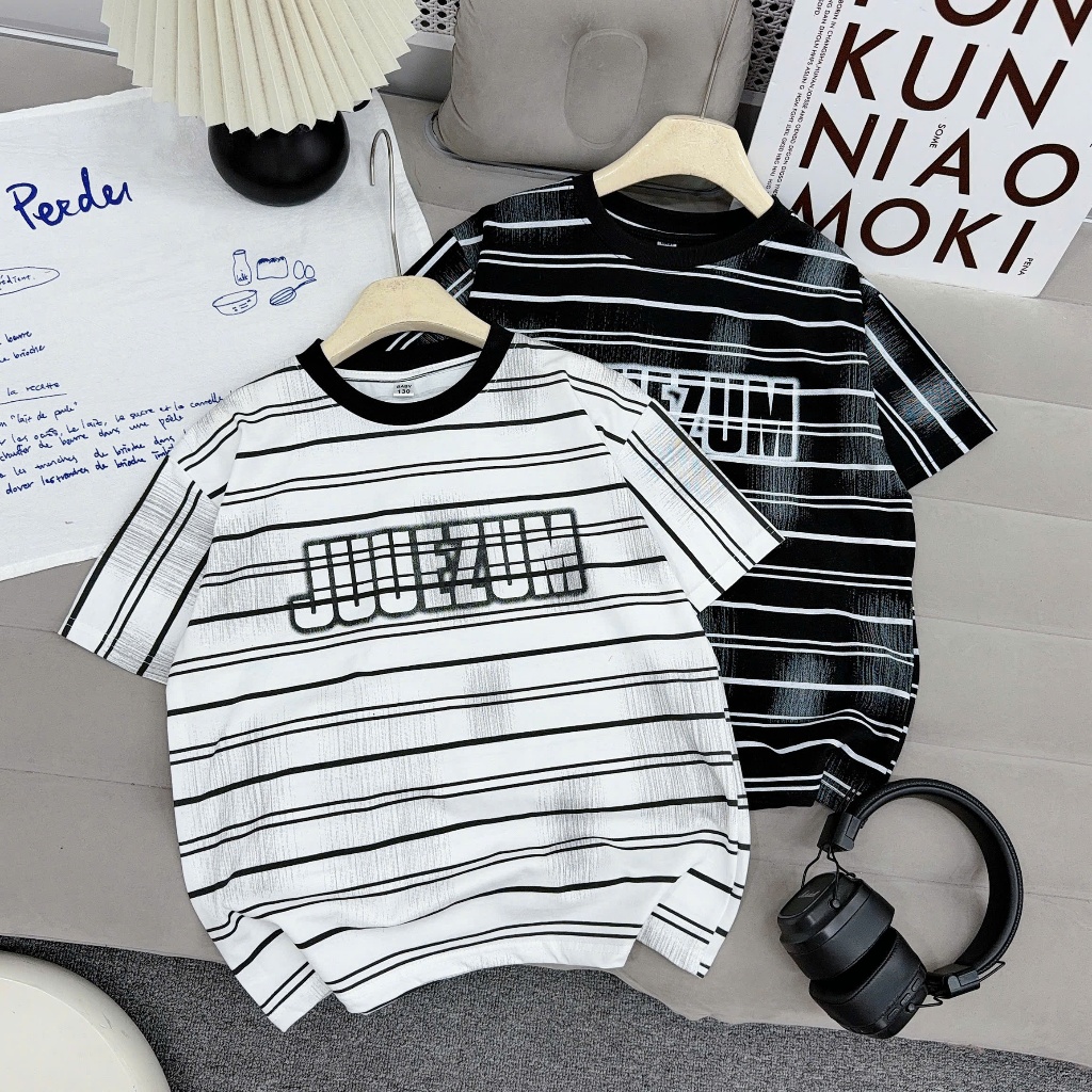 AÓ PHÔNG COTTON KẺ NGANG (JUUEZUM) Cho Bé Trai từ 17-60kg, Chất cotton mềm mịn, thấm hút tốt. phong cách lịch sự