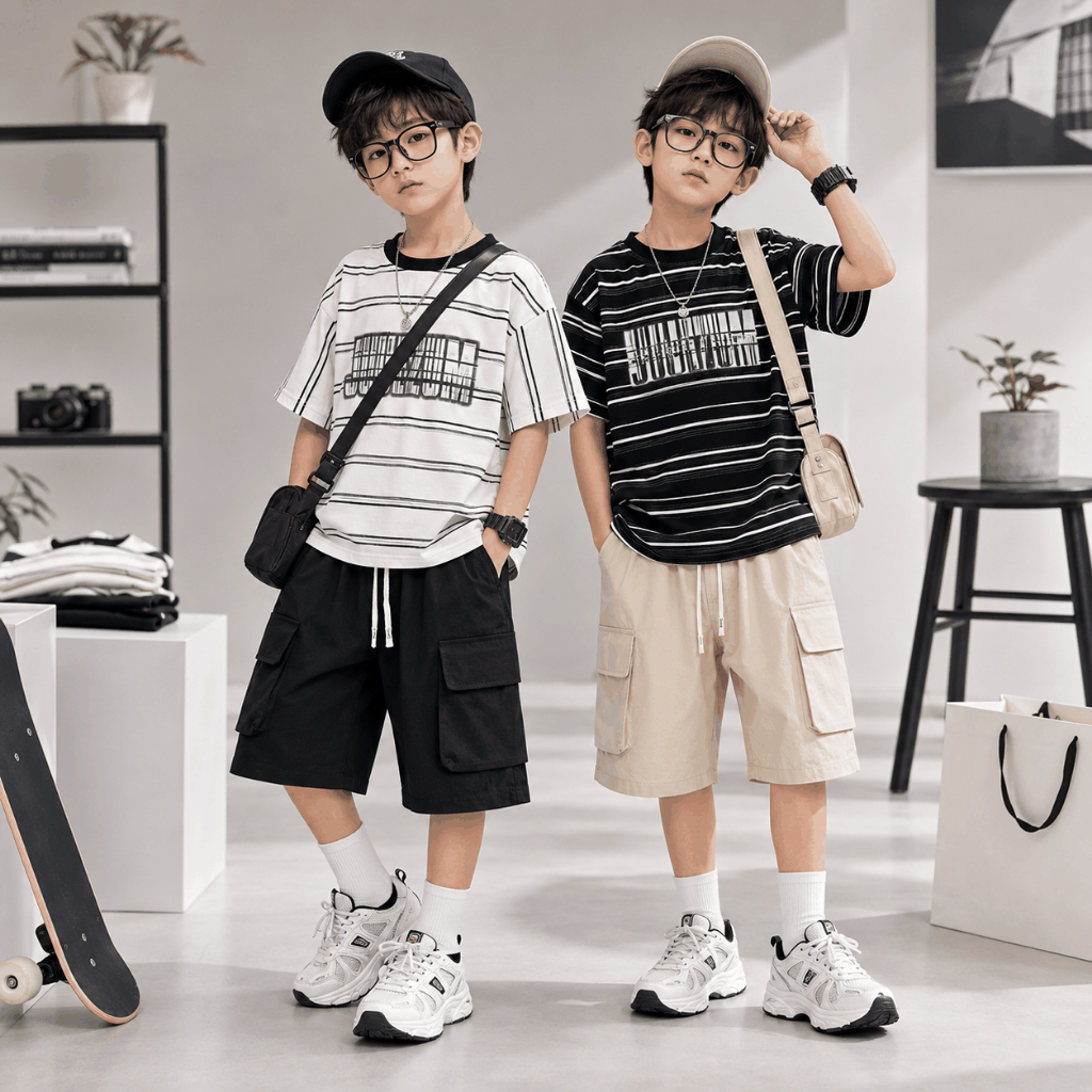 AÓ PHÔNG COTTON KẺ NGANG (JUUEZUM) Cho Bé Trai từ 17-60kg, Chất cotton mềm mịn, thấm hút tốt. phong cách lịch sự