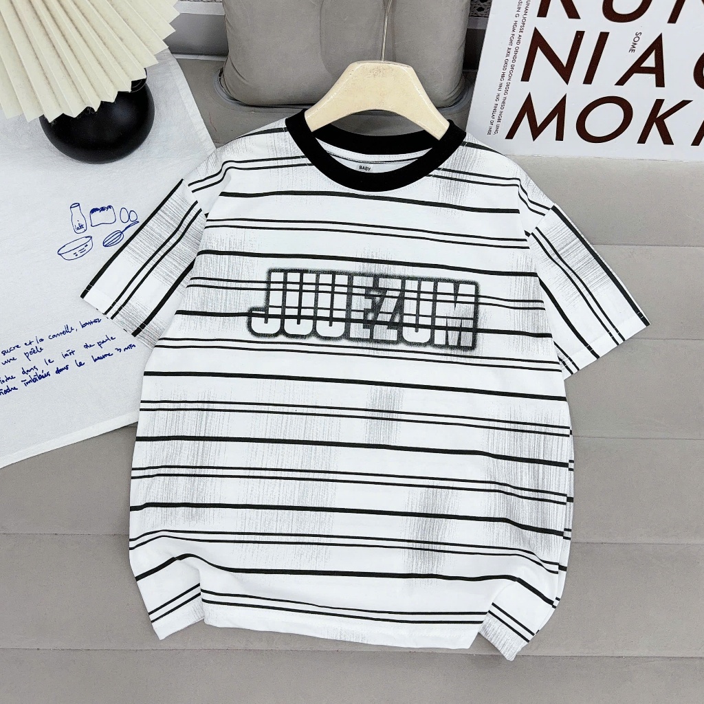 AÓ PHÔNG COTTON KẺ NGANG (JUUEZUM) Cho Bé Trai từ 17-60kg, Chất cotton mềm mịn, thấm hút tốt. phong cách lịch sự