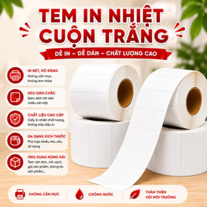 Tem In Nhiệt Cuộn Trắng Không Cần Mực - Decal In Mã Vạch, Tem Đơn Hàng, Tem Hàng Hóa Bám Dính Tốt