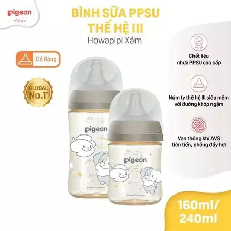 Bình sữa Pigeon PPSU Plus thế hệ III cổ rộng