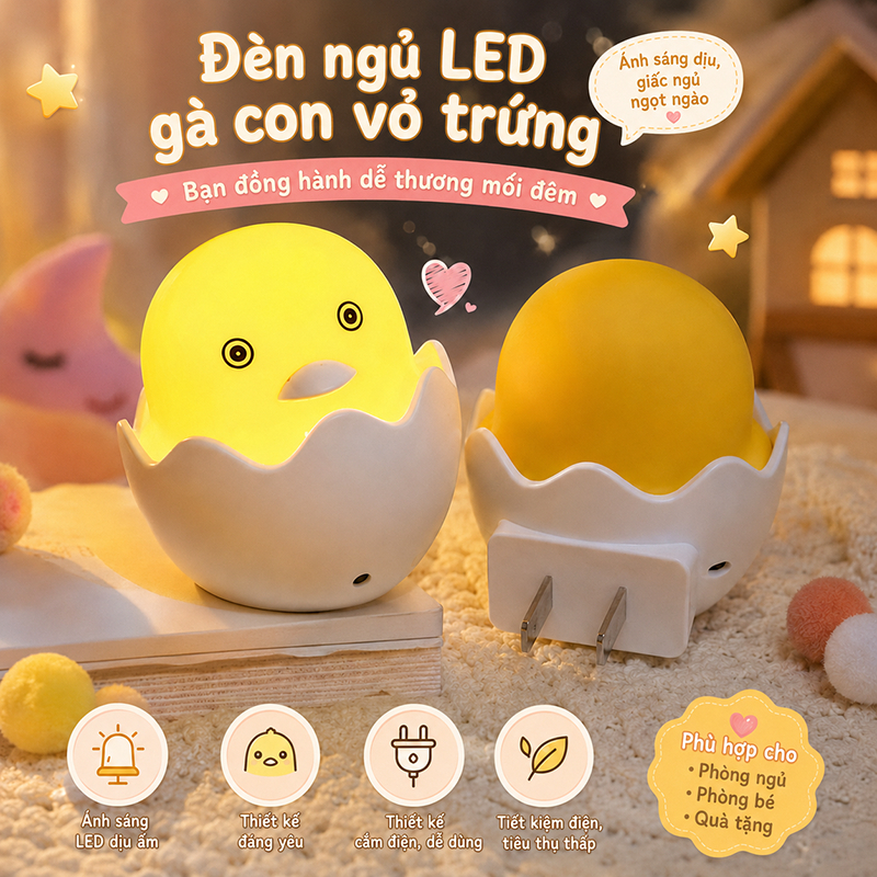 HABOSHOP Đèn Ngủ Quả Trứng Cảm Ứng Ánh Sáng Tự Động LED 0.2W