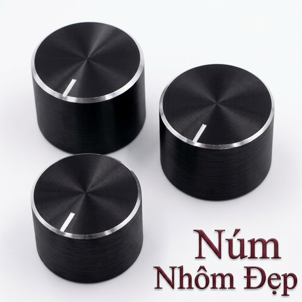 Núm vặn chiết áp nhôm phay đen - Kích thước 14.5x13mm, cán D bán nguyệt cao cấp cho Amply/Loa